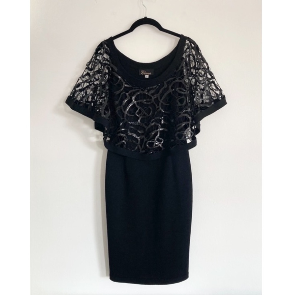 Elana Collection Black Crochet Butterfly Sleeve Cocktail Gala Formal Dress Small